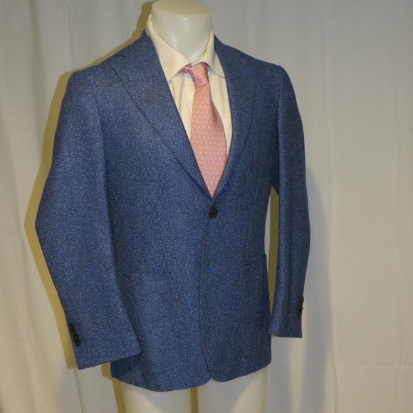 Suitsupply Hudson Fratelli Silk Cashmere Blue Weave Two Button Blazer 38R - Picture 8 of 12